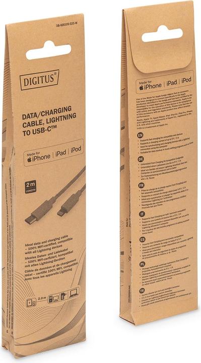 Image du produit Digitus USB type C - Lightning (2 m, USB 2.0, 18 W)