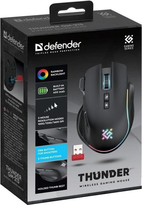 Actual product image Defender MYSZ GM-213 THUNDER RF 1600dpi 8P CZARNA (Wireless)