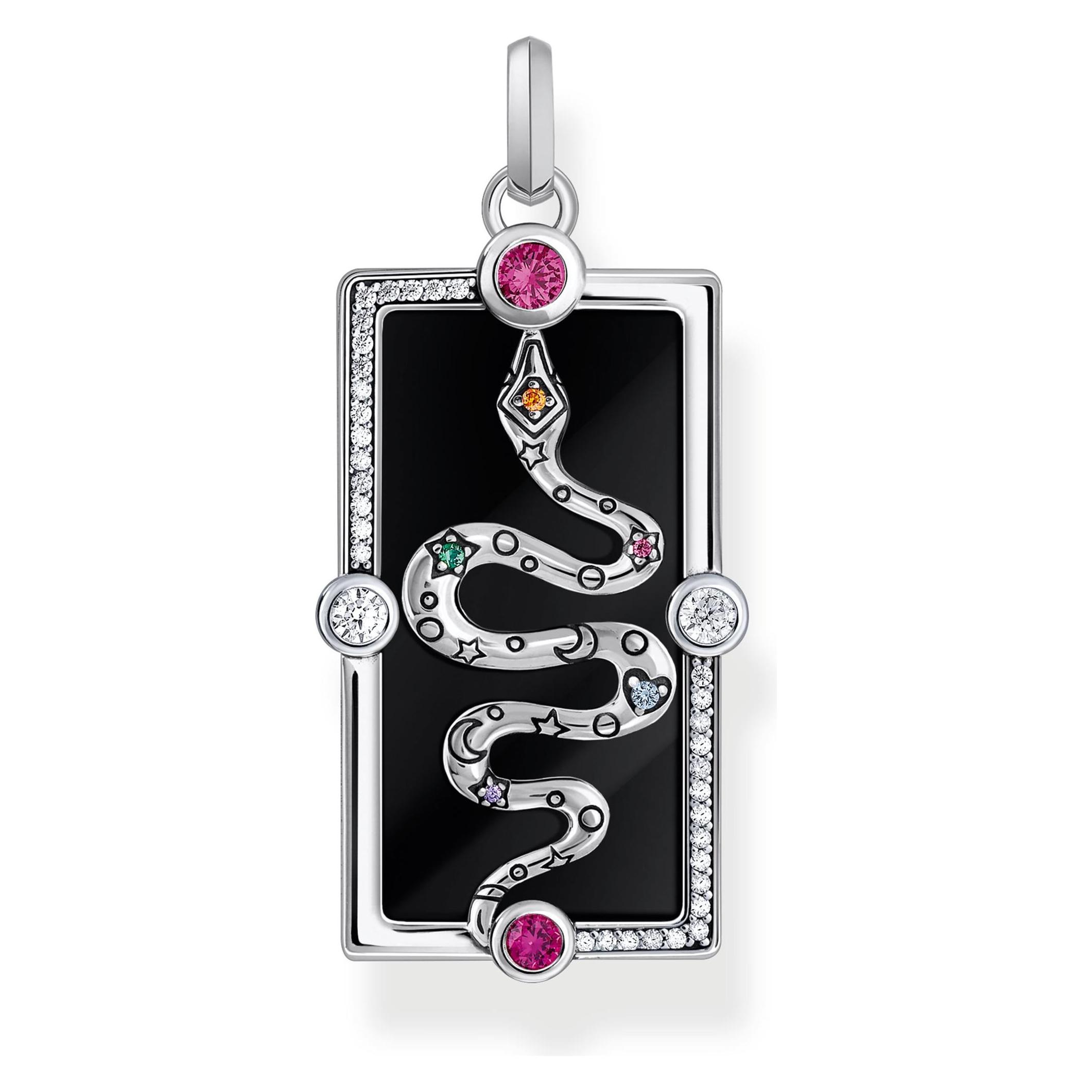 Thomas Sabo, Kettenanhänger, Kettenanhänger Schlange Mit Schwarzer Kaltemaille Und Bunten Steinen Silber, (925er Silber, Emaille, Emaille/Silber)