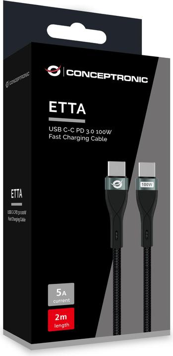 Actual product image Conceptronic Cable USB-C 3.0 -> C St/St 2.00m 5A 480Mbps bw (2 m, USB 2.0, 100 W)