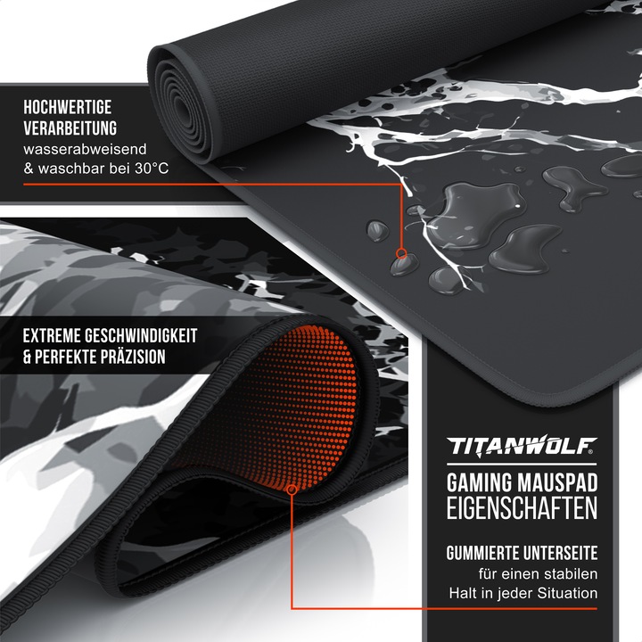 Actual product image Titanwolf Gaming Mauspad, 900 x 400mm XXL Speed Gaming Mausmatte, Mousepad Extragrosse Fläche, Japan Ink Black (XXL)
