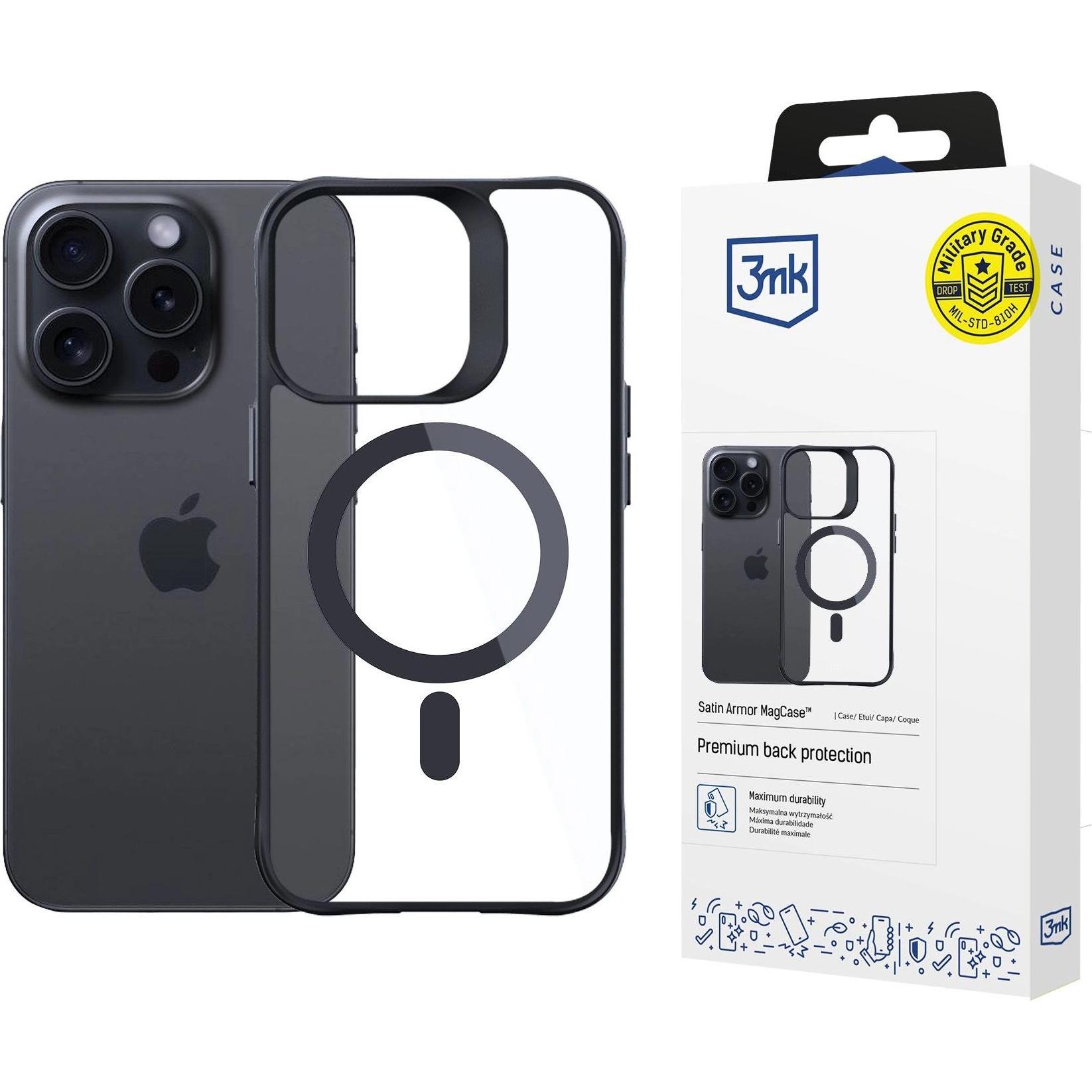 3MK Satin Armor MagCase iPhone 13 Pro 6.1" (Apple iPhone 13 Pro), Smartphone Hülle, Schwarz, Transparent