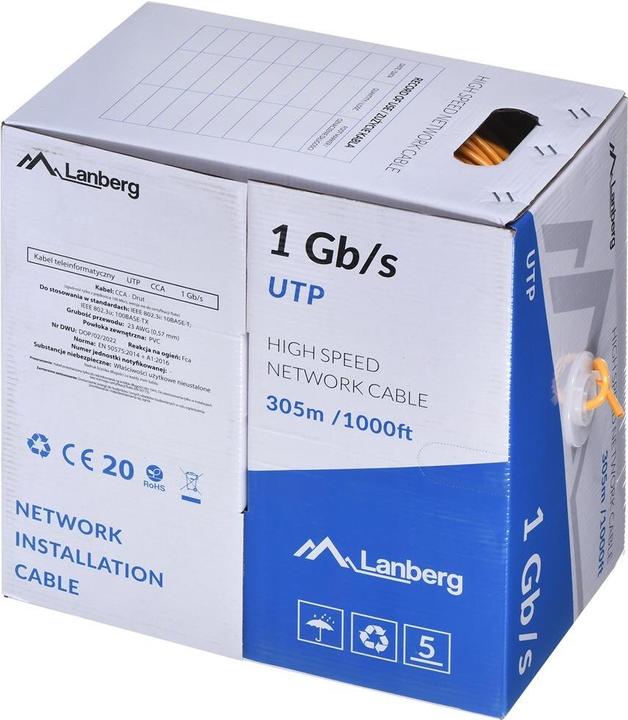 Actual product image Lanberg LAN CABLE UTP 1GB/S 305M CCA ORANGE WIRE (U/UTP, CAT6, 305 m)