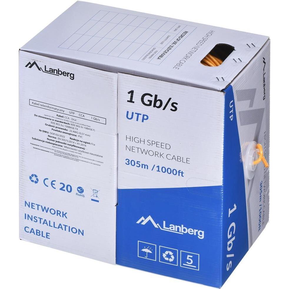 Thumbnail - Lanberg LAN-KABEL UTP 1GB/S 305M CCA ORANGE DRAHT (U/UTP, 305 m), Netzwerkkabel