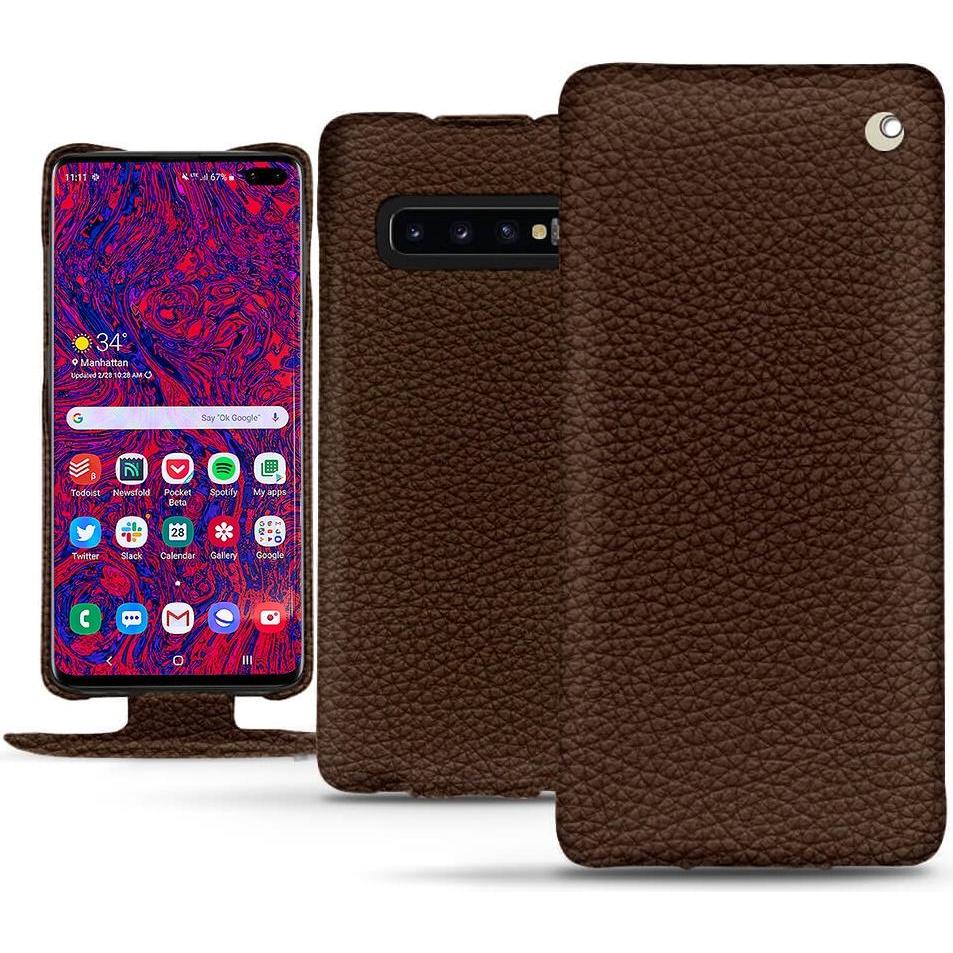 Thumbnail - Noreve Lederschutzhülle vertikal (Samsung Galaxy S10+), Smartphone Hülle, Braun