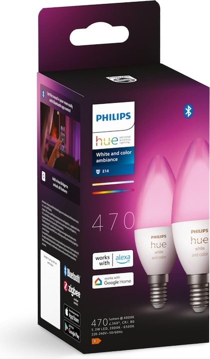 Immagine prodotto Philips Hue White & Color BT (E14, 5.30 W, 470 lm, 2 x, G)