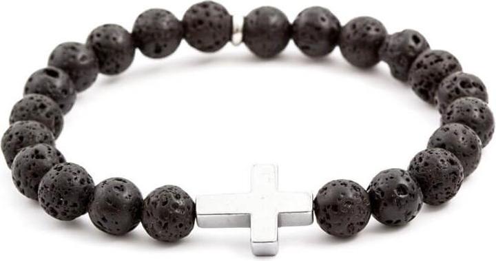 Beneto Beaded bracelet made of lava stone and hematite MINK61 - Length: 19 cm (19 cm, Lava Stein, Hematite)