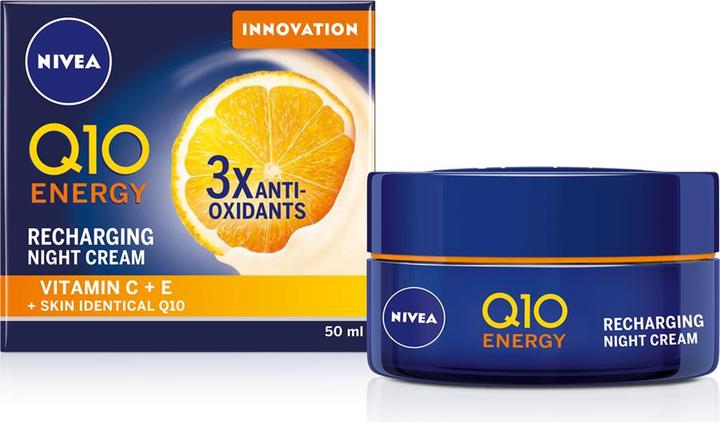 NIVEA Q10 Energy Recharging Night Cream, Crème de nuit, Femme, Peau universelle, Visage, Anti-âge, An (50 ml, Crème de nuit)