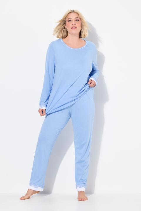 Actual product image Ulla Popken Damen grosse Grössen Pyjama, Spitze, Rundhals, Langarm hellblau 42+ 812441719-42+ (42, 44)