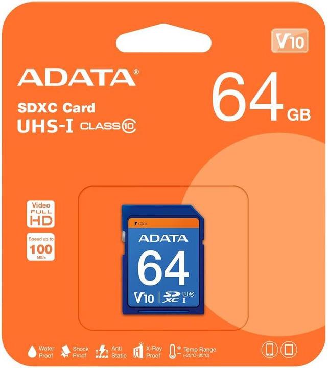 Actual product image Adata SDXC Card 64GB,, Premier UHS-I C10 (64 GB, SDXC, U1, UHS-I)