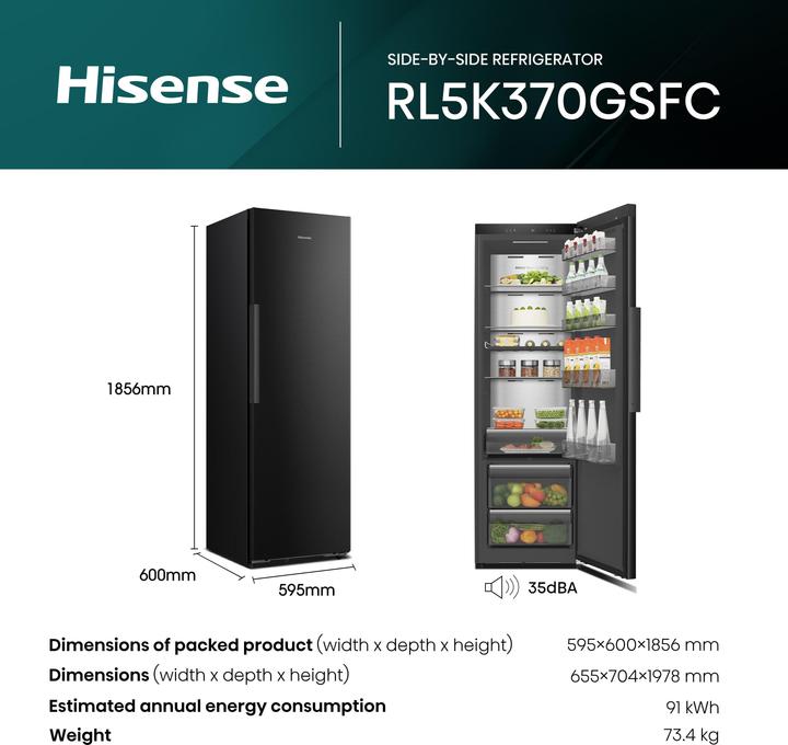 Actual product image Hisense RL5K370GSFC Kühlschrank Stand 372l, Schwarz (372 l)