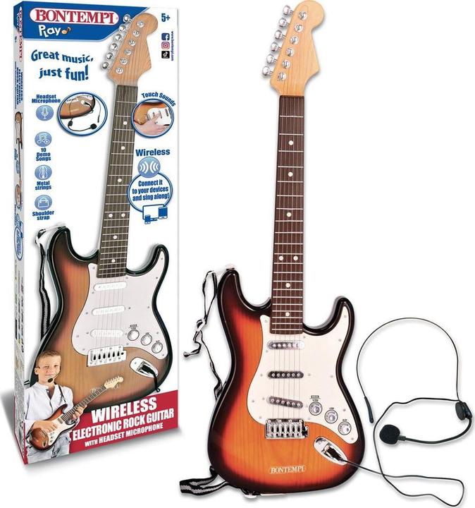 Bontempi Chitarra elettronica con microfono e connessione Wireless-Fender Style- (Multilingue)