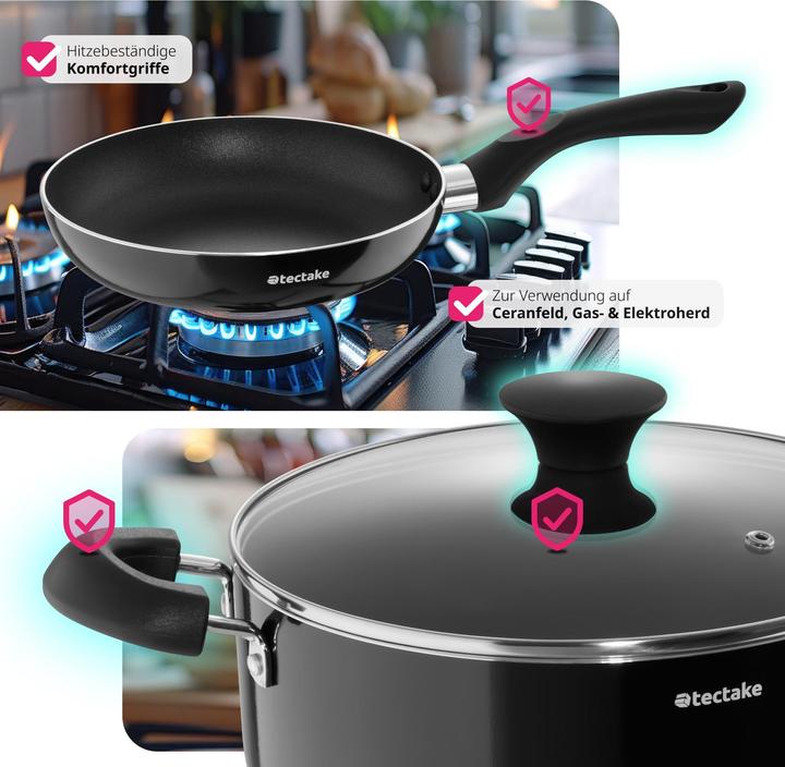 Image du produit tectake Set de pots Varese, en aluminium avec capuchons en vetro, 15 pièces (26 cm, Ensemble de casseroles et de poêles de cuisson, Aluminium)