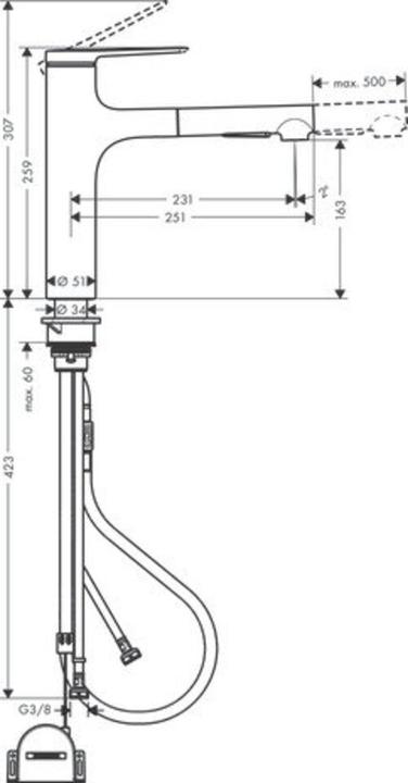 Image du produit hansgrohe HG Mitigeur monocommandé pour évier Zesis M33 160 Douchette extractible 2 jet sBox lite ES-Op.