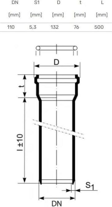 Immagine prodotto Csdk SL Tubo fonoassorbente Skolan 110-500mm con presa di corrente (Raccordi per tubi)