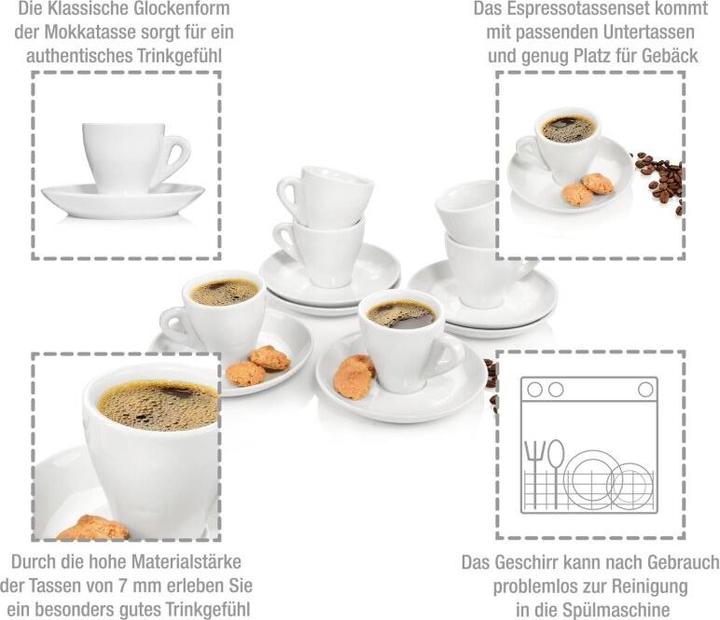Immagine prodotto Sänger Geschirr Set di tazze per espresso Florence con piattini, set di 12 pezzi in porcellana (12 Pezzo/i)