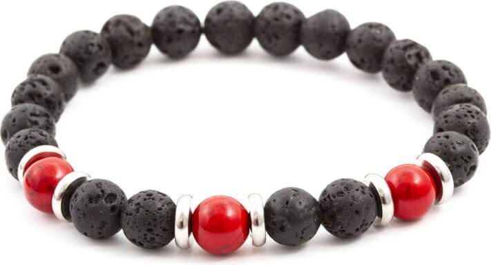 Actual product image Beneto Beaded bracelet made of lava stone and howlite MINK55 - Length: 17 cm (L) (17 cm, Lava stone, Howlite)