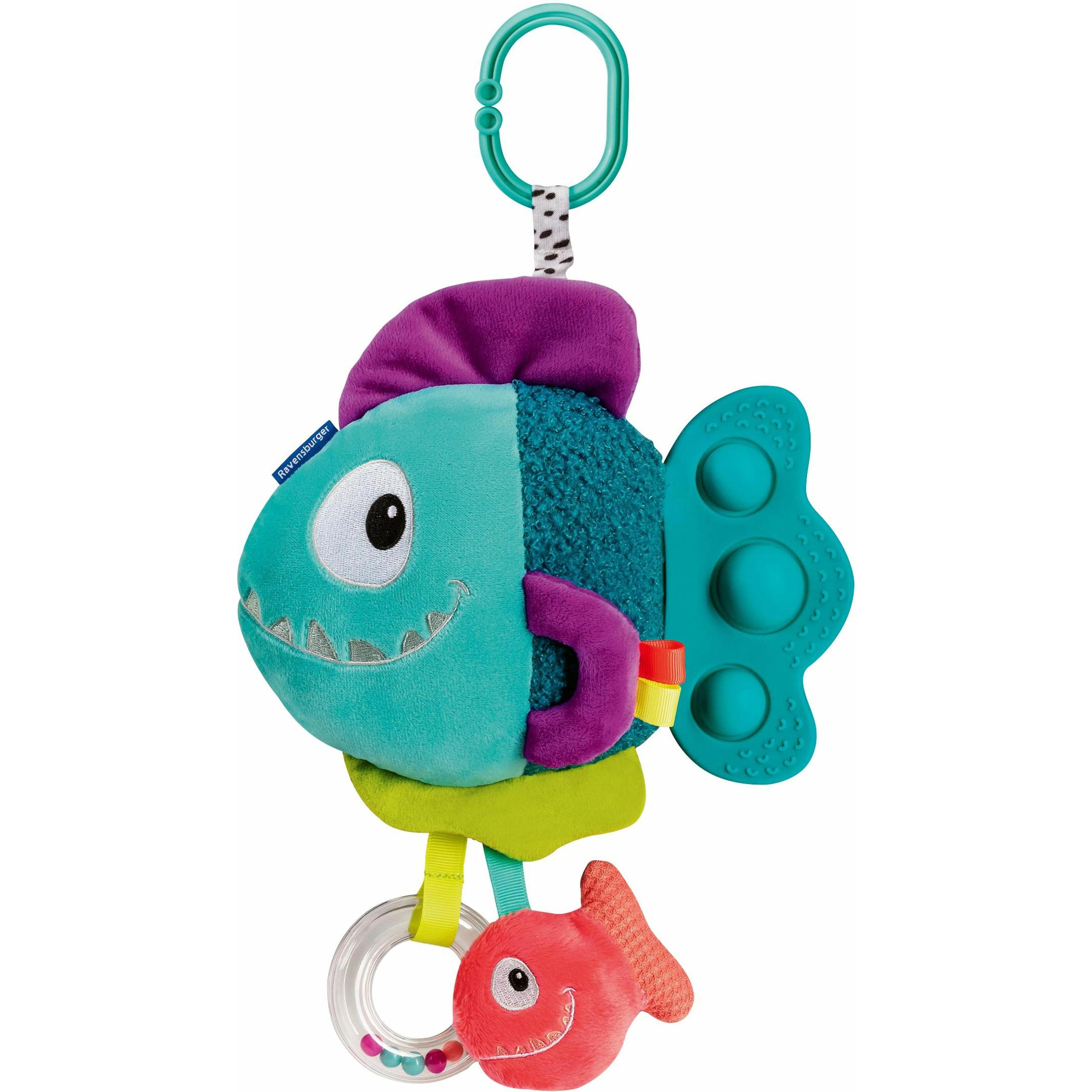 Ravensburger 4876 play+ Pop-it Piranha (blau), Kuscheltier mit vielen Spieleffekten, Baby-Spielzeug (04876)