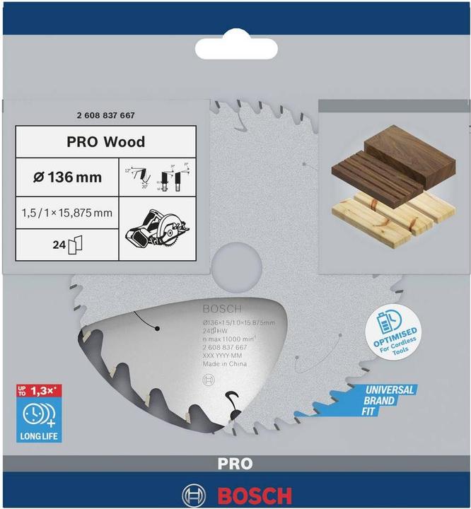 Produktbild Bosch Professional Zubehör PRO Wood cordless Kreissägeblatt, 136 x 1,5 x 15.875 mm