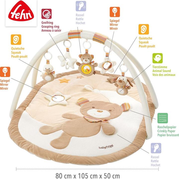 Actual product image Fehn Crawling blanket with play bow bear Rainbow