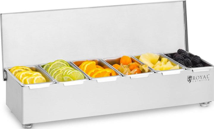 Produktbild Royal Catering Zutatenbehälter Edelstahl 6 Einsätze Zutatenbox Beilagenbehälter Barbehälter (2.70 l)