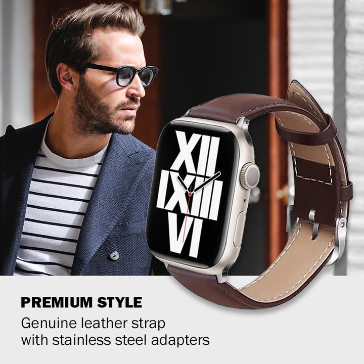 Actual product image Crong Apple Smart Watch Leather Strap, Brown, 42/44/45/49mm (45 mm, 44 mm, 42 mm, 49 mm, Cowhide)