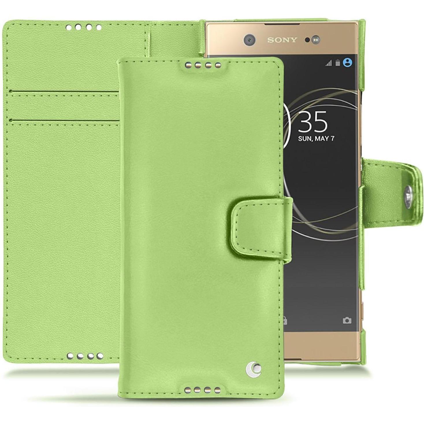 Noreve Lederschutzhülle Wallet (Sony Xperia XA1 Ultra), Smartphone Hülle, Grün