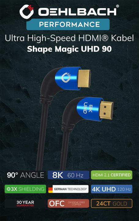 Produktbild Oehlbach HDMI AV Anschlusskabel (1x HDMI-Stecker - 1x HDMI-Stecker) 1 m Schwarz (1 m, HDMI, 2.1)