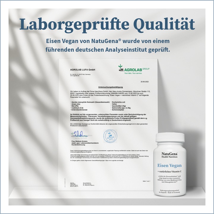 Nährwerte und Zutaten NatuGena Eisen vegan 90 Kapseln (90 Stück, Kapseln)