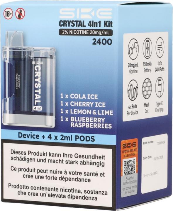 Produktbild SKE Crystal 4in1 Kit (Cola, Himbeere, Fisch, Kirsche, Blaubeere)