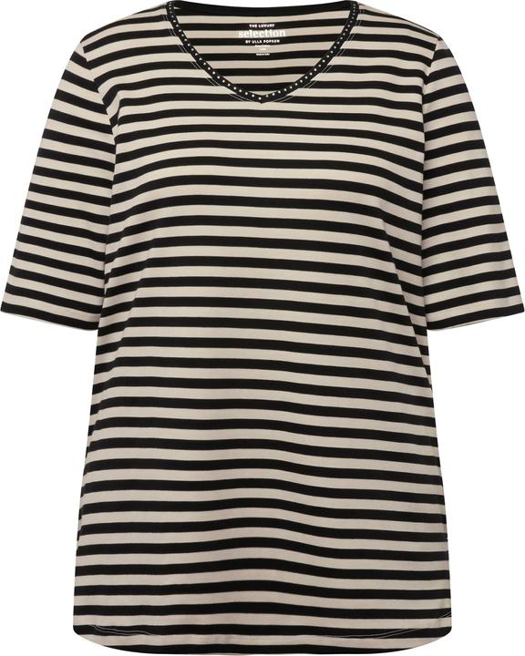 Produktbild Ulla Popken T-Shirt, Pima Cotton, Ringel, V-Ausschnitt, Halbarm (42, 44)