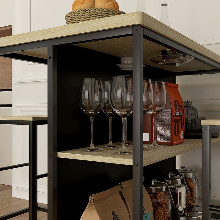 Produktbild Homcom Bartisch mit Barhocker Set MDF, Stahl Eiche (100 x 60 x 95 cm)