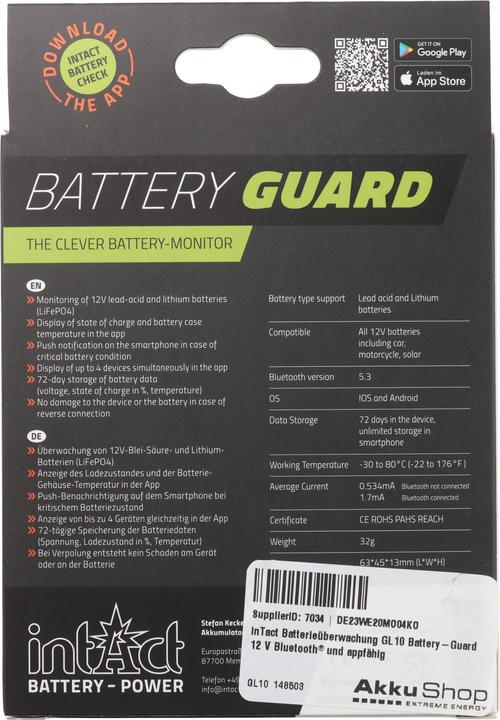 Actual product image XCell inTact Batterieüberwachung GL10 Battery-Guard 12 V Bluetooth® und appfähig (12V)