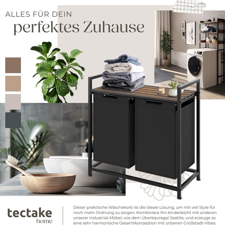 Produktbild tectake Wäschesortierer mit Ablage (46 l)