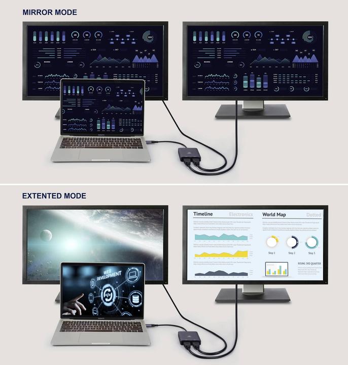 Image du produit Renkforce RF-6418198 Adaptateur USB-C® / HDMI (1x USB-A, USB-C® - 2x HDMI®) Gris 4K (USB-C, USB-A, HDMI, 15 cm)