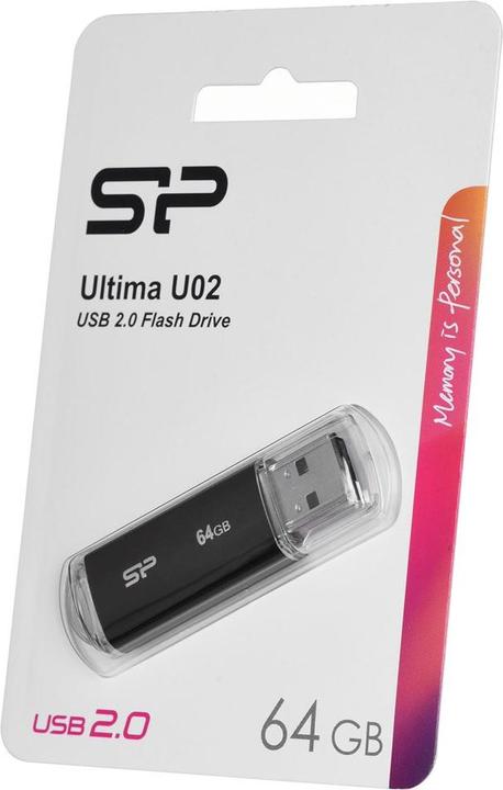Actual product image Silicon Power USB flash drive 64GB USB2.0 U02 Plastic Black (64 GB, USB-A)