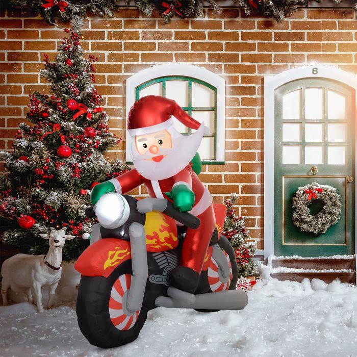 Produktbild Swisshandel24 Weihnachtsmann auf Motorrad, Gartendeko, LEDs, aufblasbar, wetterfest, 180 x 95 x 170 cm