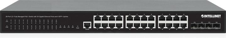 Actual product image Intellinet 28-port L2+ Fully Managed PoE+ switch with 24 Gigabit Ethernet ports and 4 SFP+ uplinks (24 ports)