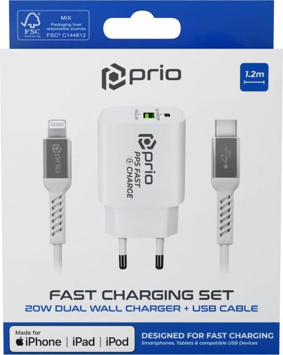 Actual product image prio Mfi Set (20W Dual Wall Charger + Lightning cable) white (15 W)