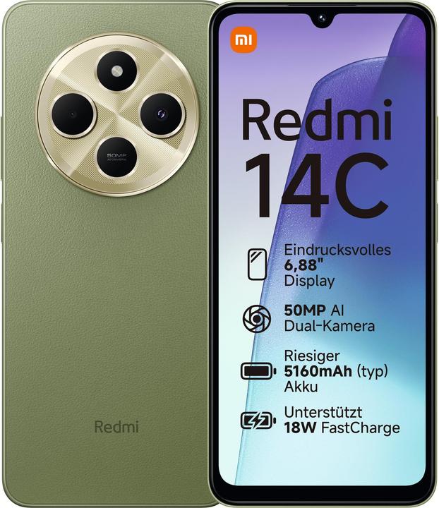 Produktbild Xiaomi Redmi 14C (128 GB, Sage Green, 6.88", Dual SIM, 50 Mpx, 4G)