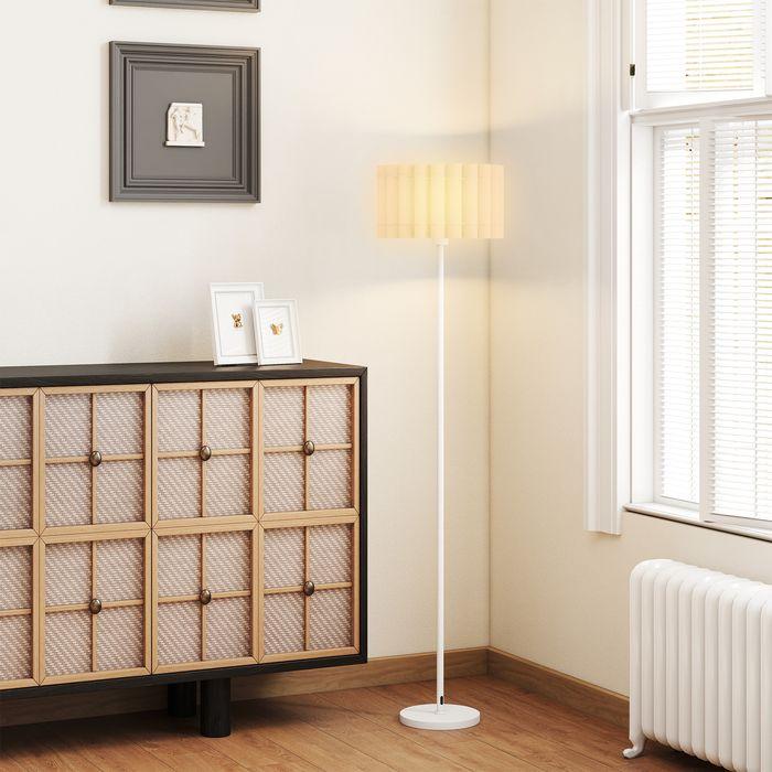 Produktbild Swisshandel24 Stehlampe im Retro-Stil, Kunststoff-Lampenschirm, Fussschalter, Metallstab, Weiss (E27)