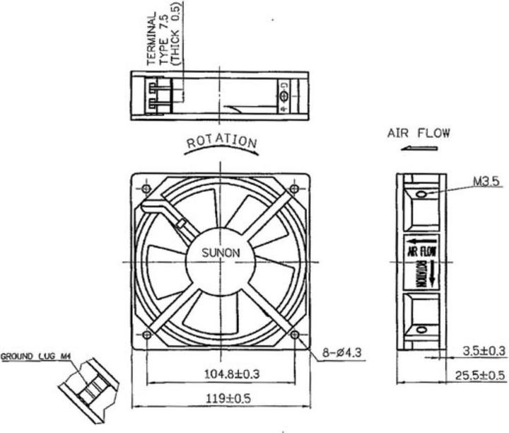 Produktbild Sunon LÜFTER 230VAC GLEITLEITER 120 x 120 x 25mm (120 mm)