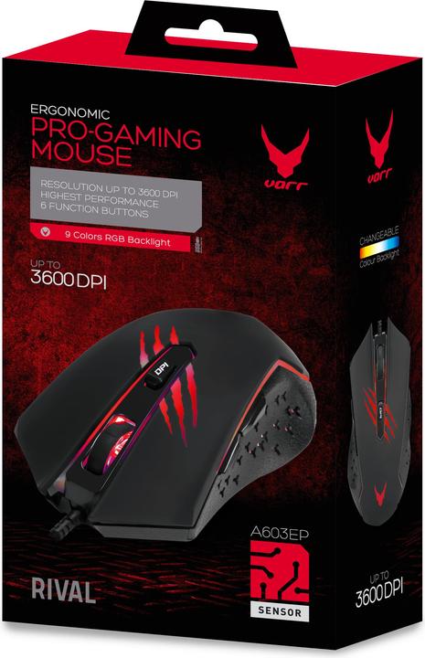 Actual product image Varr Gaming USB Mouse, Adjustable DPI (1200, 1800, 2400 or ), 6 Button with Scroll Wheel, LED 9 (Cable)