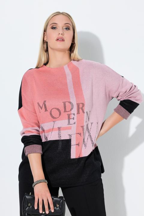 Produktbild Ulla Popken Pullover, Glitzer-Schriftzug, Stehkragen, Langarm (54)