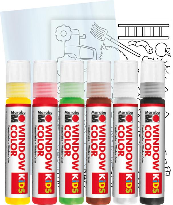 Cherry red, Contour black, Light green, Middle brown, Sorted, White, Yellow