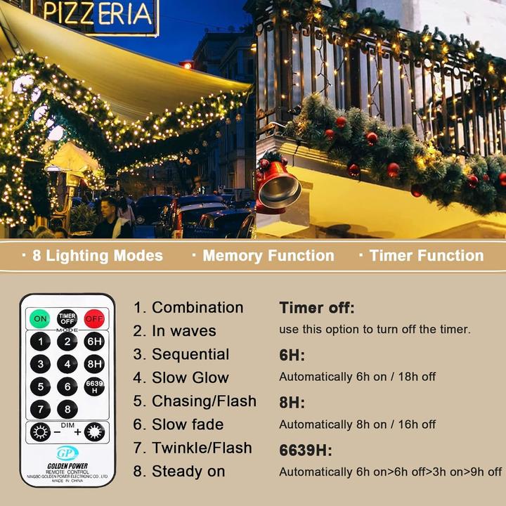 Actual product image Bowfar LED Lichterkette mit Fernbedienung mit 100 LEDs, 8 Modi, Fernbedienung & Timer (10 m)