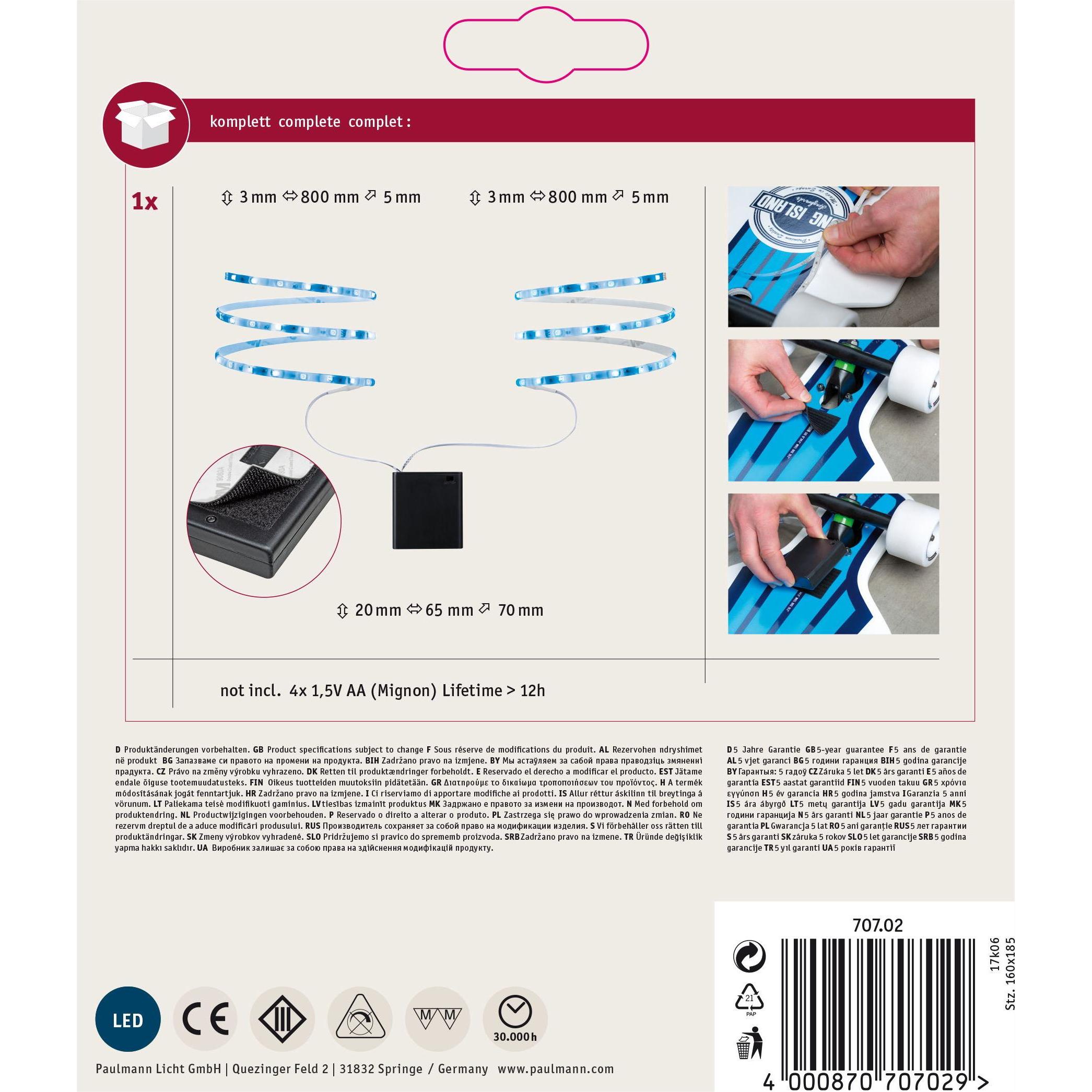 Thumbnail - Paulmann, LED Streifen, Mobil Stripe (Blau, 80 cm, Indoor)
