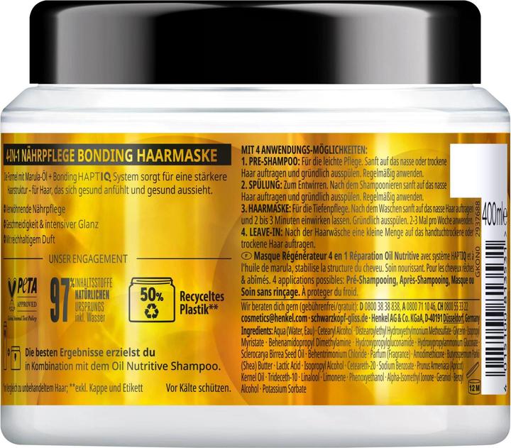 Produktbild Gliss 4-in-1 Bonding Haarmaske Oil Nutritive Nährpflege 400ml (400 ml)