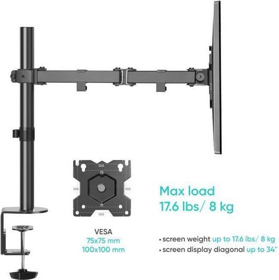 Actual product image Onkron swivel Desk Mount for Monitor, 13 to 34" max 8 kg, black (34", 8 kg)
