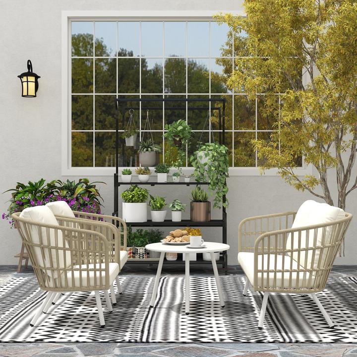 Actual product image Outsunny Rattan Gartenmöbel-Set Stahl, PE-Rattan Khaki